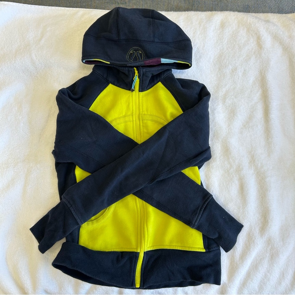 Lululemon Navy Blue and Yellow Scuba Full Zip Jacket